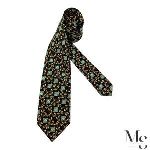 BRIONI XL Black Floral Silk Tie Hand Made In Italy 61" - 3.5" EX COND